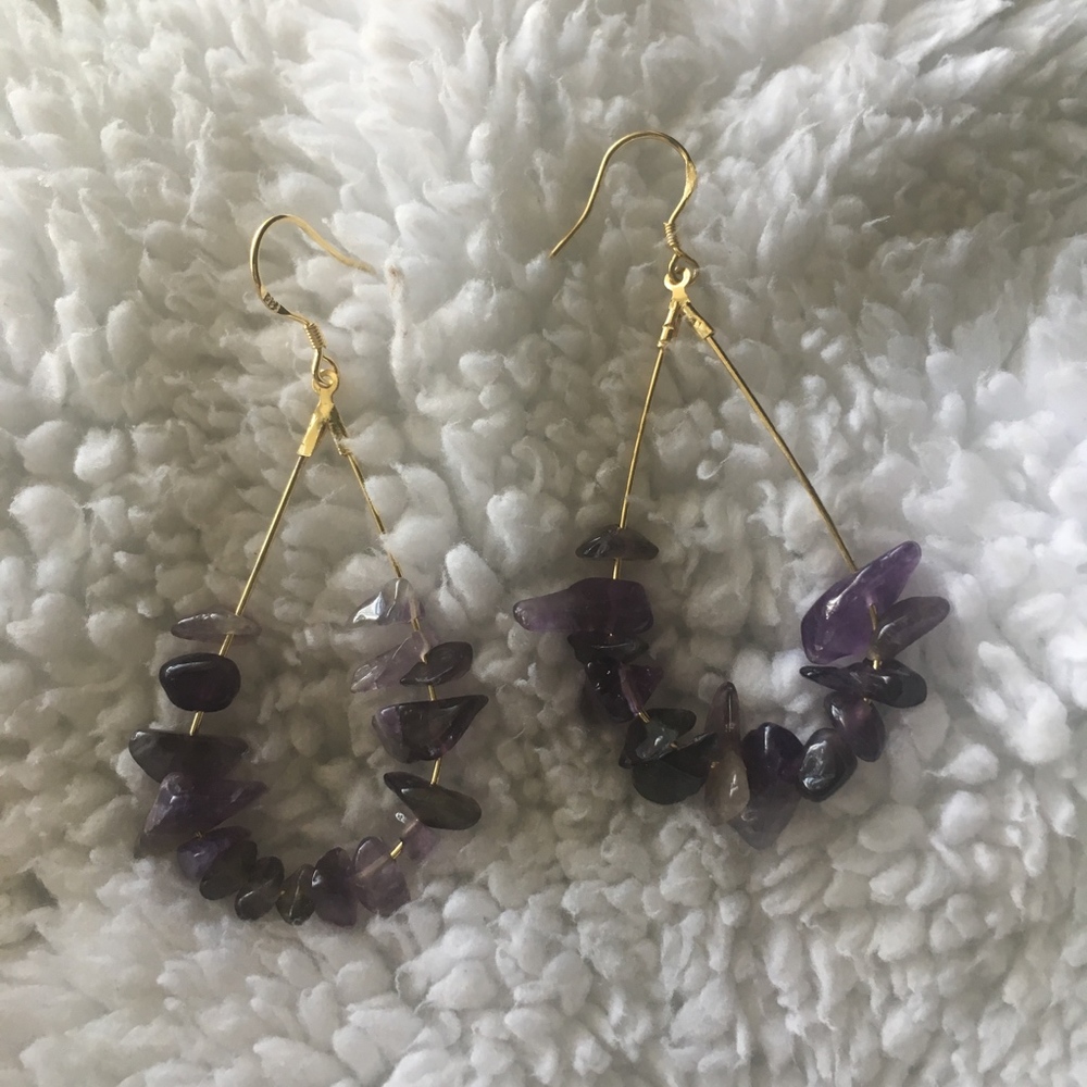 Minimal Amethyst Teardrop 925 Stamped Earrings - Picture 8 of 8